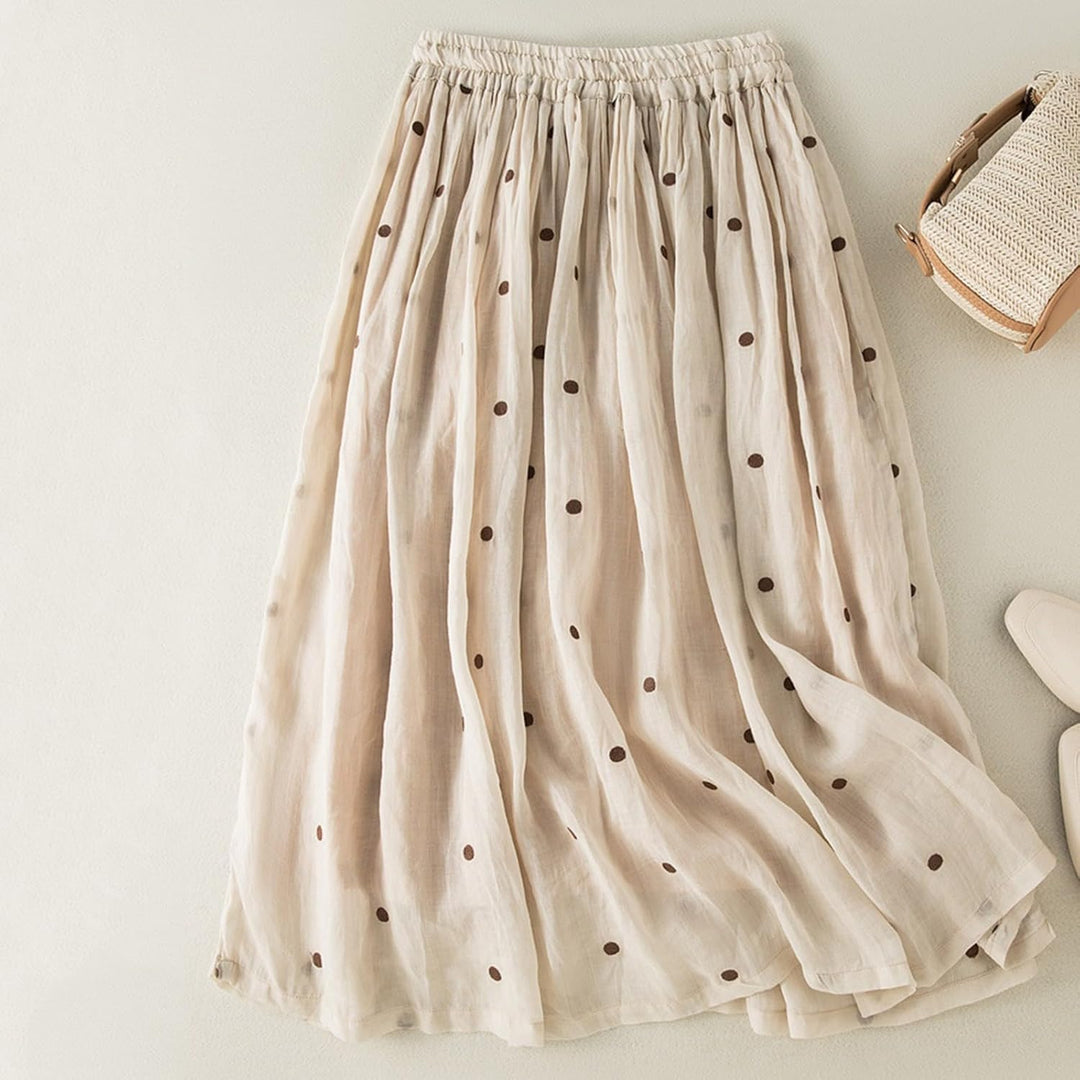 Sommerrock Damen Schmaler Faltenrock Retro Elastischer Bund Arge Baumwolle Leinen Saum Langer Rock F