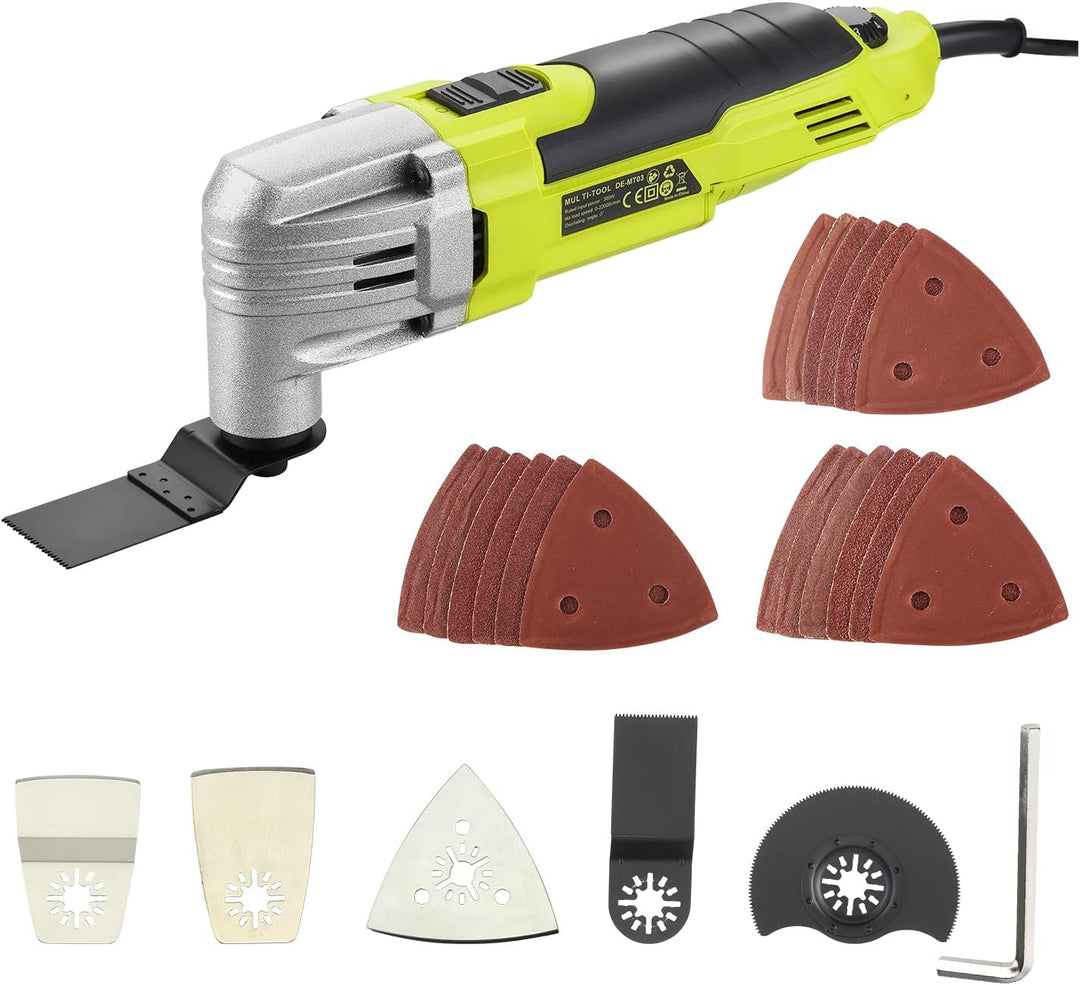 Oszillierendes Multifunktionswerkzeug, DEWINNER 300 W, 0–23000 OPM, mit Zubehör-Set mit Sägeblatt, S