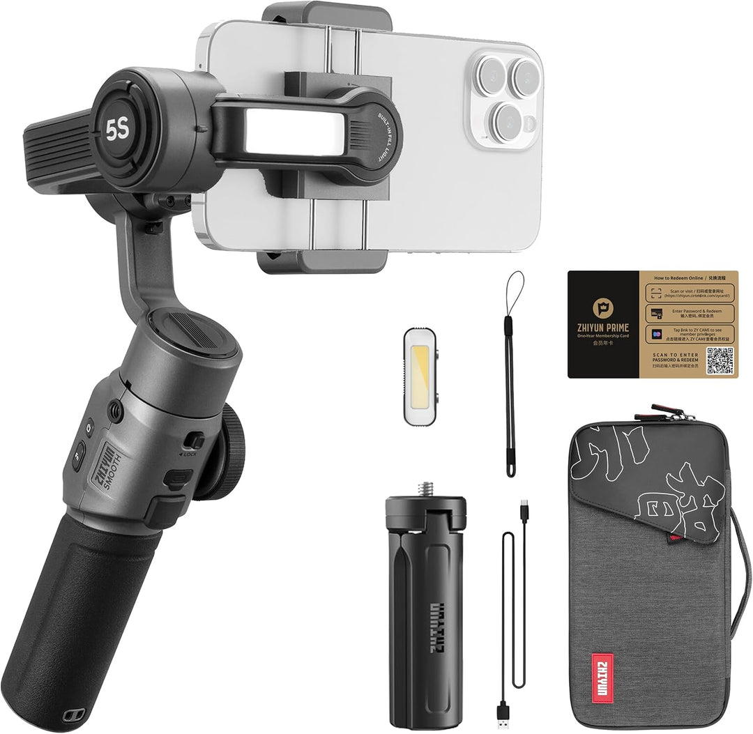 ZHIYUN Smooth-5S Combo [offiziell] iPhone Gimbal Stabilisator, Handy Gimbal mit 3 Achsen, mit Zwei F
