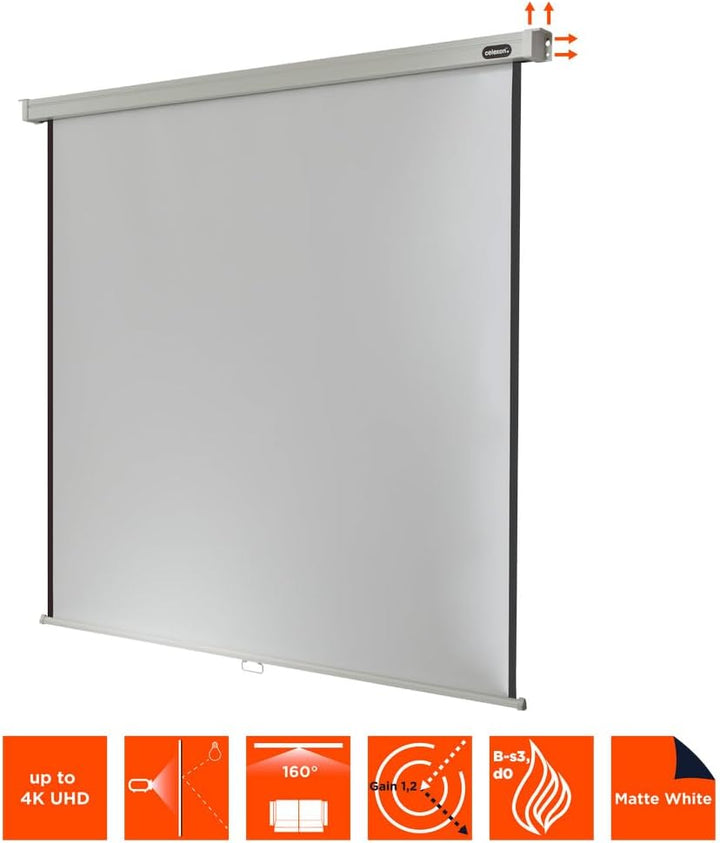 celexon manuell ausziehbare Heimkino- und Business-Beamer-Leinwand 4K und Full-HD Rollo-Leinwand Pro