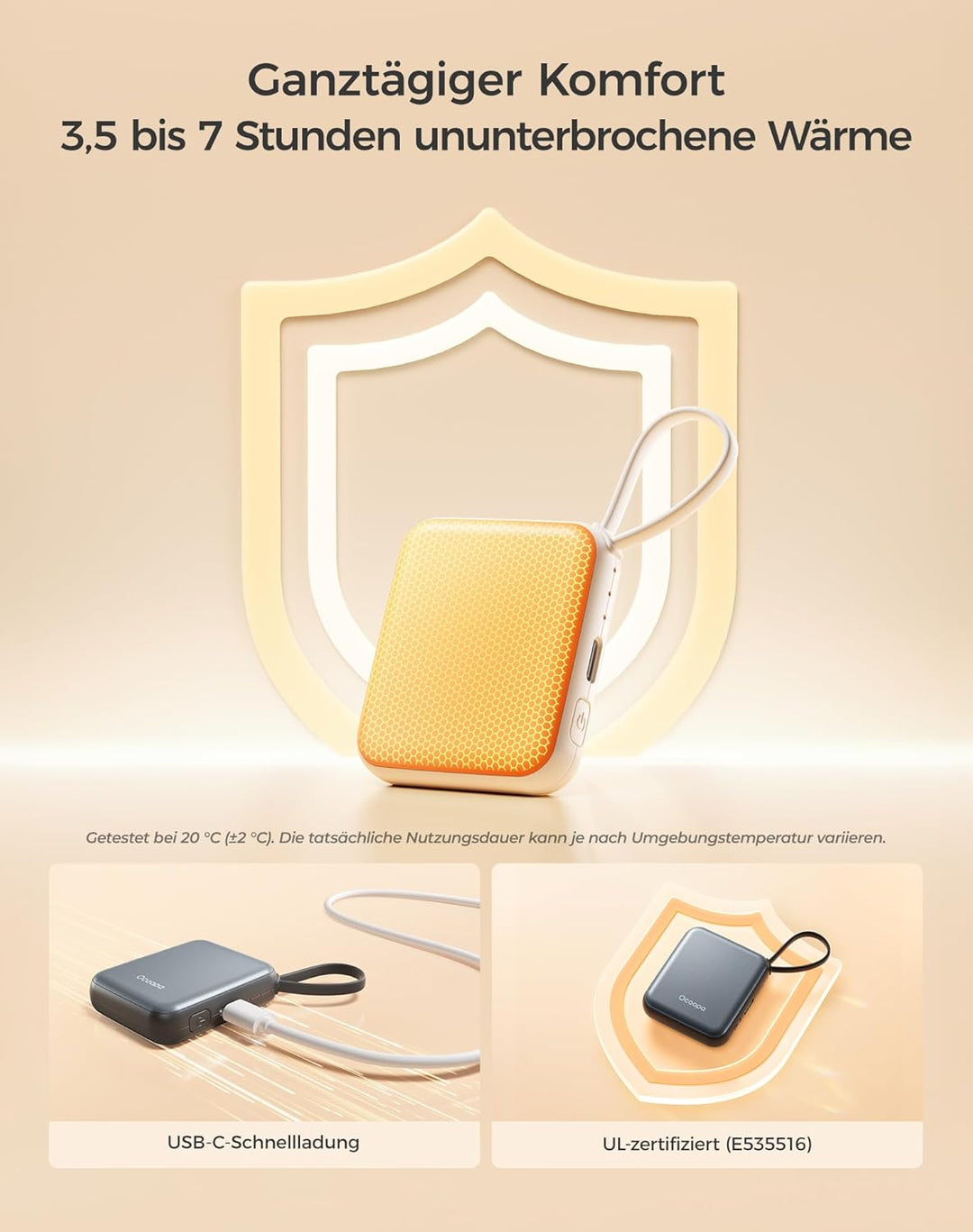 OCOOPA Handwärmer Elektrisch 2er Set, 3 Stufen Wärme, Schnelles Aufheizen, 4000mAh Taschenwärmer Wie