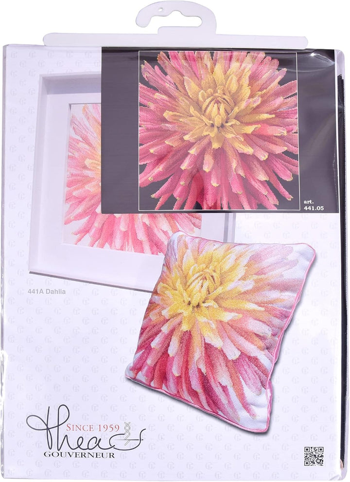 Thea Gouverneur - Kreuzstich-Set - Kissen mit Dahlia - Aida Schwarz - 18 Count - Für Erwachsene - 44