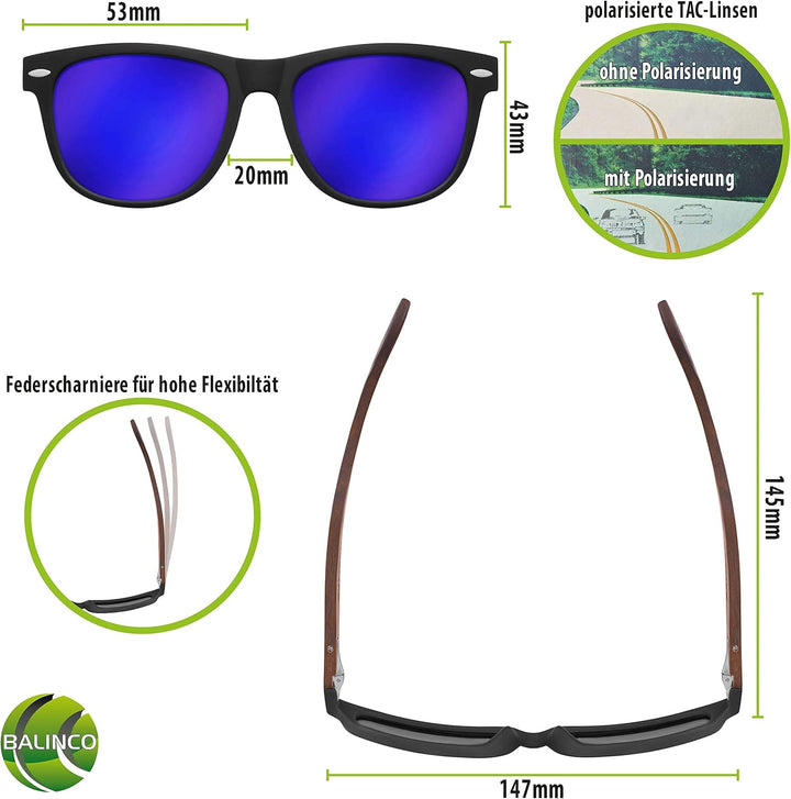 Balinco® Bambus Sonnenbrillen Set für Damen & Herren - mit polarisierten TAC-Linsen für ein intensiv