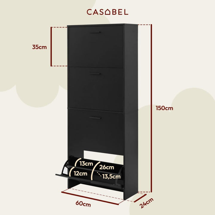 CASABEL Schuhschrank Schmal für 24Paar Schuhe, Moderner Schuhschrank Holz mit 4Klappen, Platzsparend