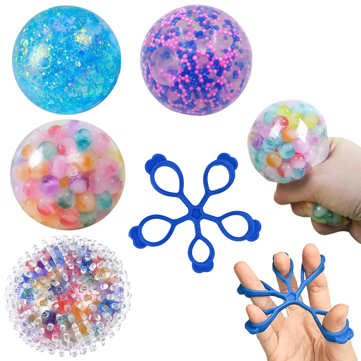 4 Stück Stressball Erwachsene mit 1 Stück Fingertrainer, Antistressball,Hand Übungsbälle, Hand Thera
