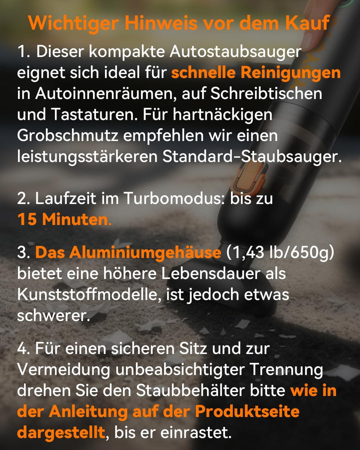 Akku-Autostaubsauger stark 4-in-1, Handstaubsauger Mini kabellos mit hoher 22000Pa/54 AW Saugkraft,