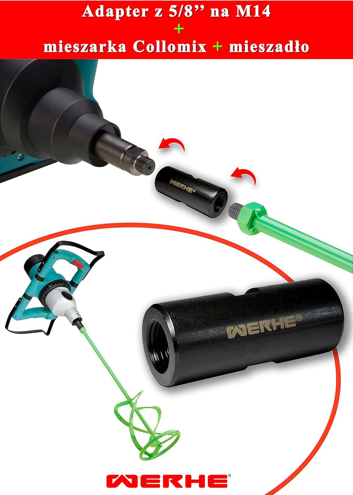 WERHE® Adapter Gewinde 5/8 auf M14 - Für Rührgeräte und Beton Rührer - Passt zu Rührkorb m14 und Rüh