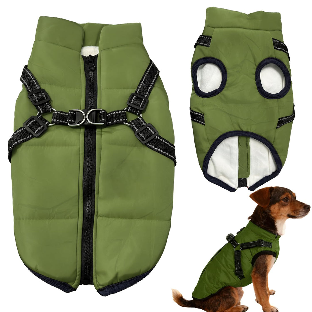 Hundemantel Wasserdicht mit Geschirr, Winterwarme Fleece-Jacke für Mittelgrosse und Grosse Hunde, Re