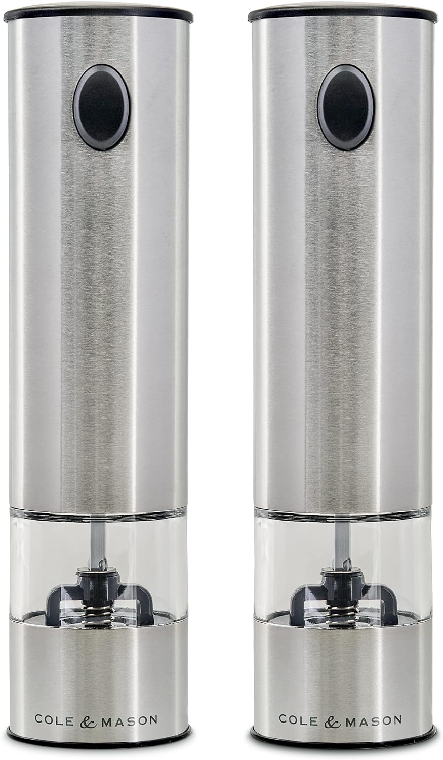 Cole & Mason H3004480 Battersea Elektrische Pfeffermühle / Salzmühle, 2er Set , Edelstahl / Acryl, 2