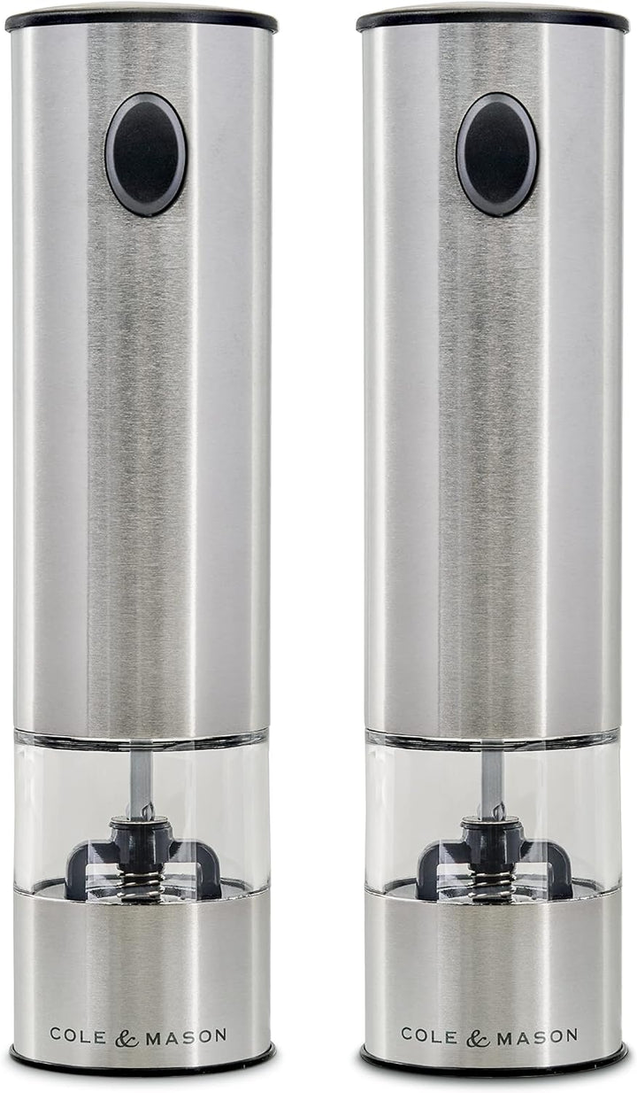 Cole & Mason H3004480 Battersea Elektrische Pfeffermühle / Salzmühle, 2er Set , Edelstahl / Acryl, 2
