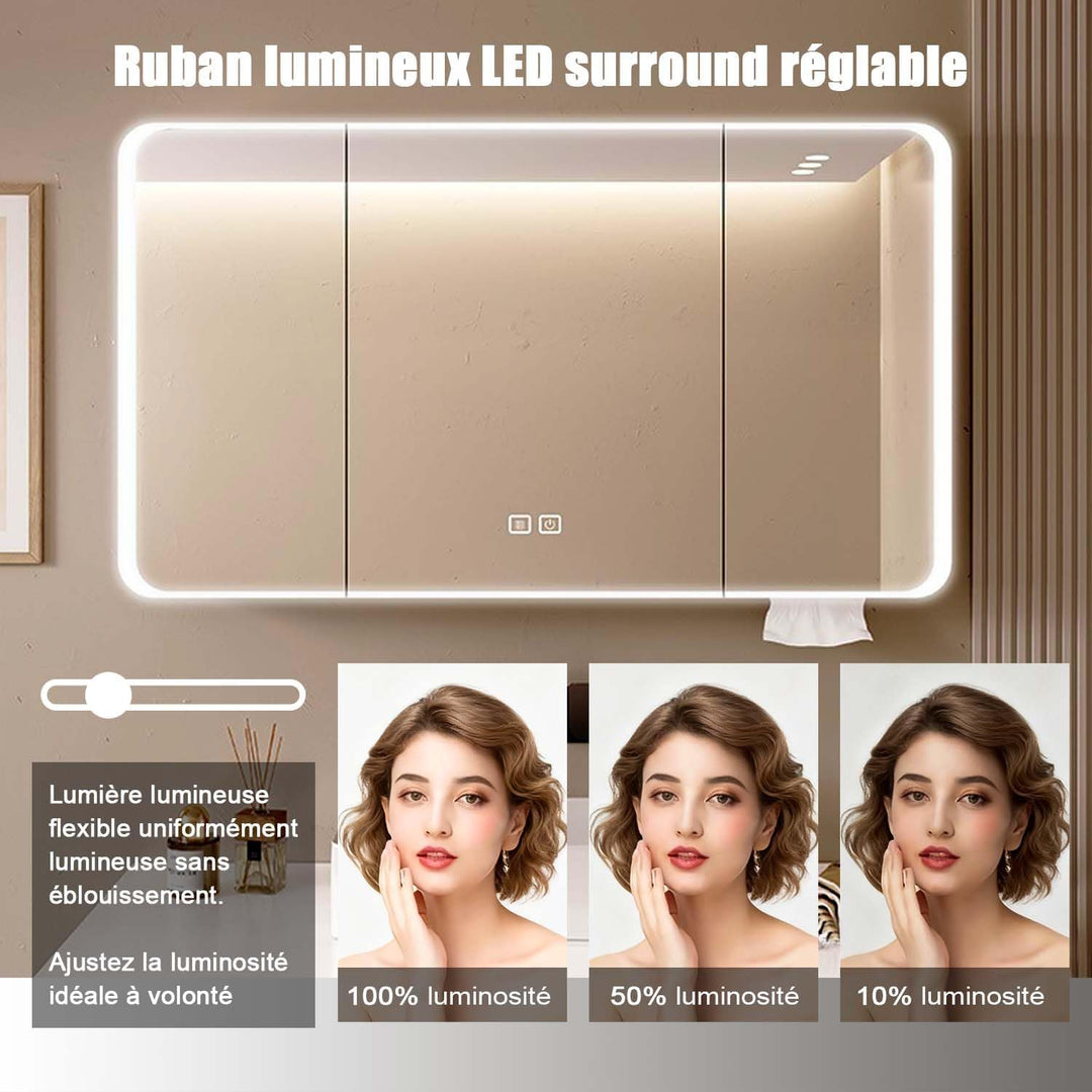 Aluminum Spiegelschrank Bad mit LED Lighting, 3 Adjustable Light Colors, Badezimmer Spiegelschrank m