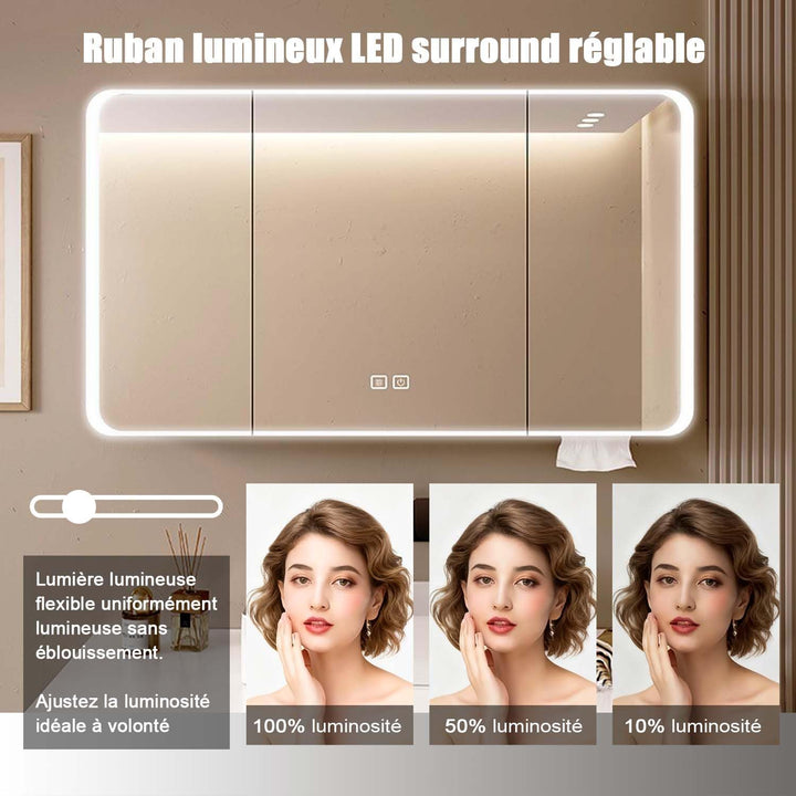 Aluminum Spiegelschrank Bad mit LED Lighting, 3 Adjustable Light Colors, Badezimmer Spiegelschrank m