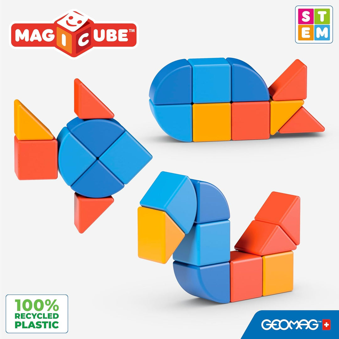 GEOMAG - MAGICUBE - 9 Magnetische Bausteine Rot/Orange/Blau - Pädagogisches Spielzeug Für Kinder Ab