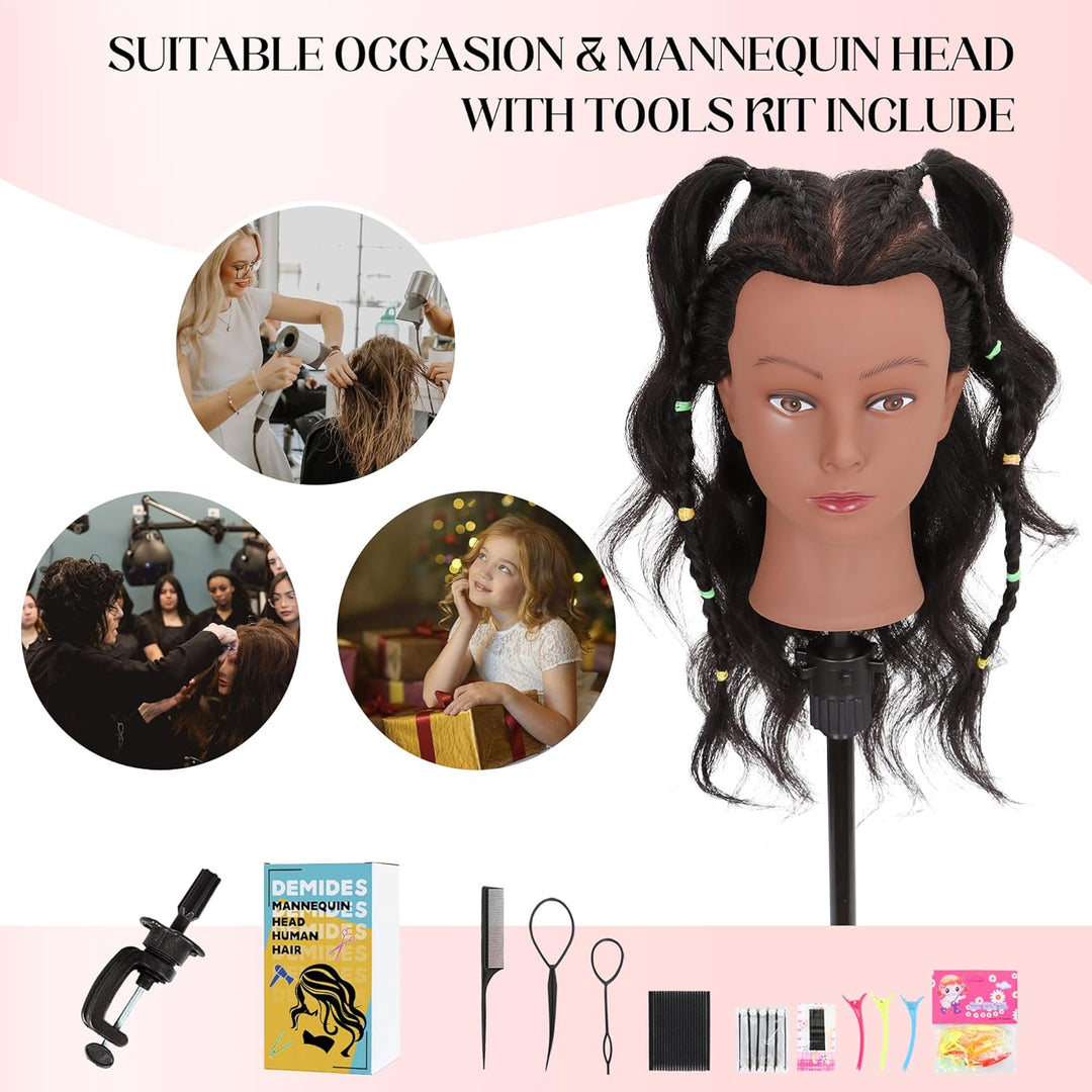 Mannequinkopf, 100% Echthaar, 40,6 cm, Mannequinkopf, Kosmetik-Puppenkopf für Haarstyling, Puppenkop
