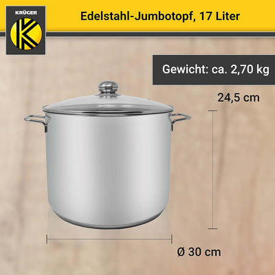 Krüger Edelstahl-Jumbotopf - Kochtopf mit Deckel zum Sichtkochen - energiesparender Kapselboden - id