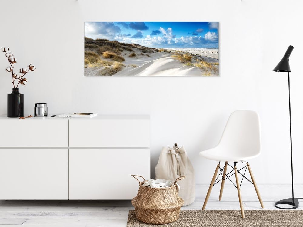 artissimo, Glasbild XXL, 125x50 cm Querformat, AG5398A, Strand und Meer: Dünen-Landschaft, Bild aus