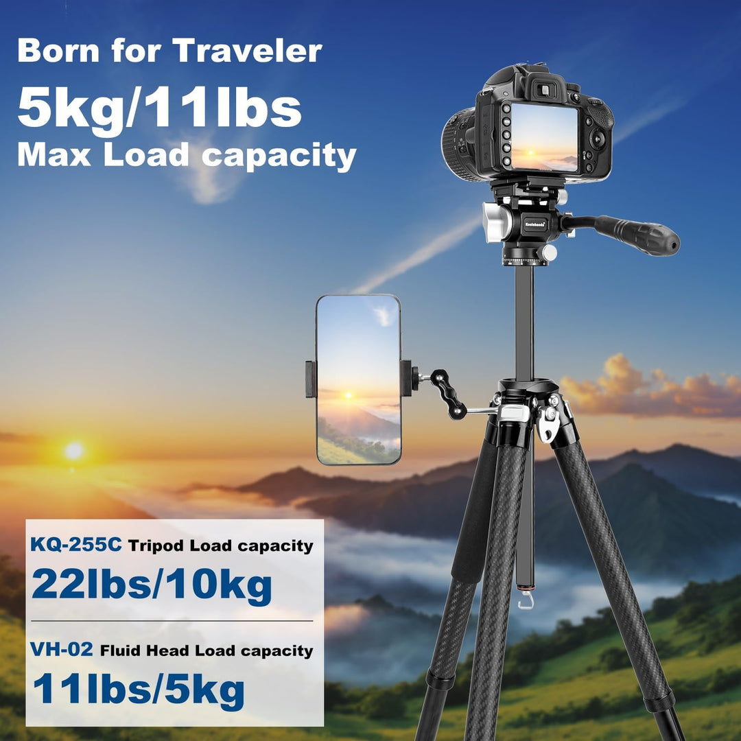 Koolehaoda Kamera Stativ Reisestativ 160 cm Carbon Stativ mit 360° Panorama Fluidkopf & Kurze Mittel