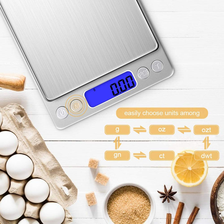 Balance de Cuisine Numériquen Acier Inoxydable de Haute Précision 500 g/0,01 g mit LCD-Bildschirm fü
