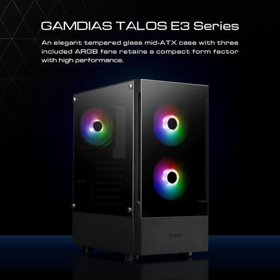 GAMDIAS ATX Mid-Tower Gaming-PC-Gehäuse, Enthält 3 x 120 mm ARGB-Lüfter, High Airflow Mesh Front, Ge