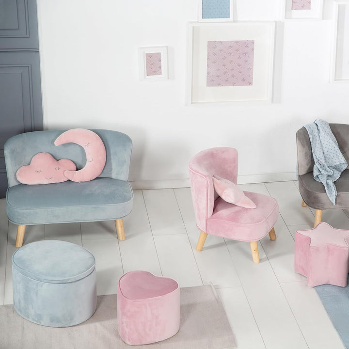 roba Kinderhocker Lil Sofa in Herzform - Bequemer Hocker in rosa Samtstoff - Polstermöbel Pouf für K