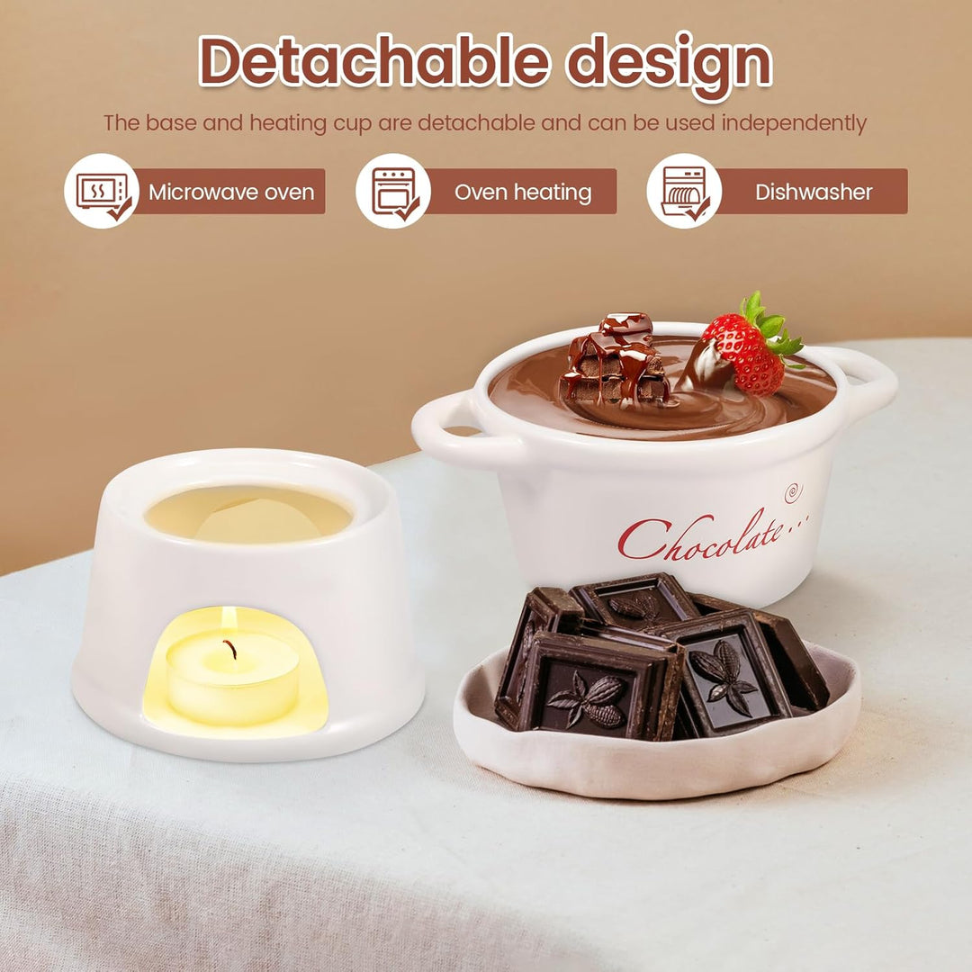 Goshoppers 2 Stück Mini Schokofondue Tasse Käsefondue Set Keramik Schokobecher mit Gabeln Schokolade