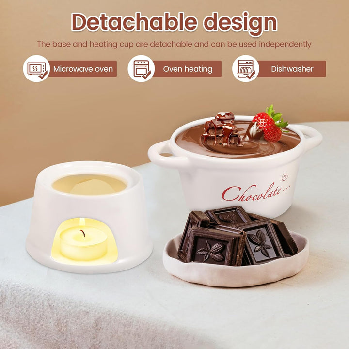 Goshoppers 2 Stück Mini Schokofondue Tasse Käsefondue Set Keramik Schokobecher mit Gabeln Schokolade