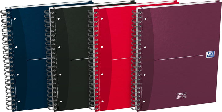 Oxford Collegeblock A4, kariert, 240 Seiten, European Book, 3 Register, 4 Farben, 5 Stück, A4, karie