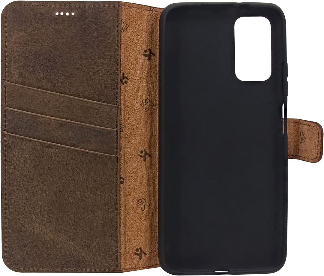 Suncase Book-Style Hülle kompatibel mit Xiaomi Poco M3 Leder Tasche (Slim-Fit) Lederhülle Handytasch