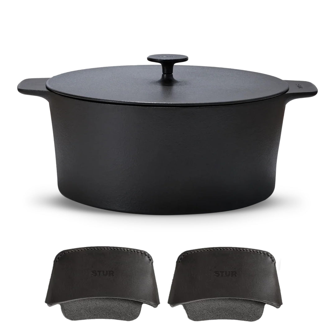 STUR Gusseisenbräter 28 cm – emaillierter Schmortopf aus Gusseisen mit 7 Litern Volumen + Deckel – G