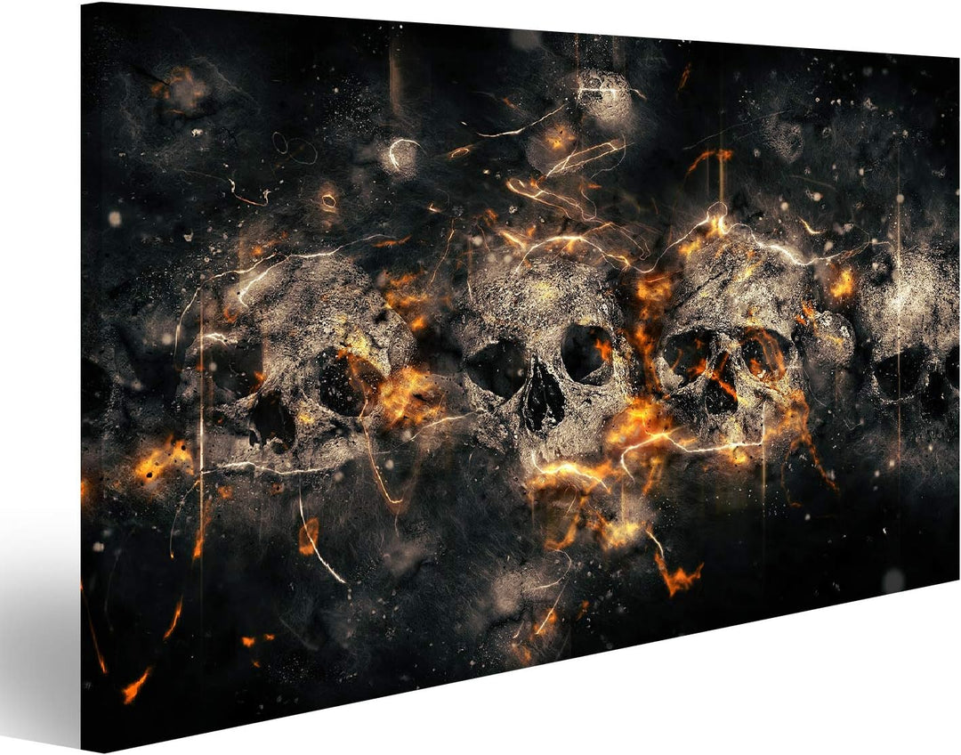 islandburner Bild auf Leinwand Totenkopf Skull Schädel Vor Feuer Hintergrund Bilder Wandbilder Poste