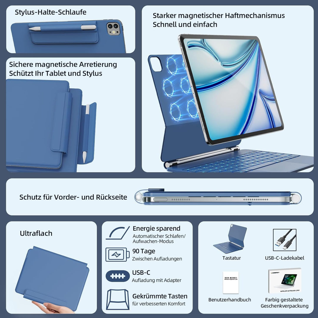 RAYMCRAFT für iPad Air 13 Zoll Hülle mit Tastatur (M4/M3/M2) & iPad Pro 12,9" (6./5./4./3.) Magic Ke