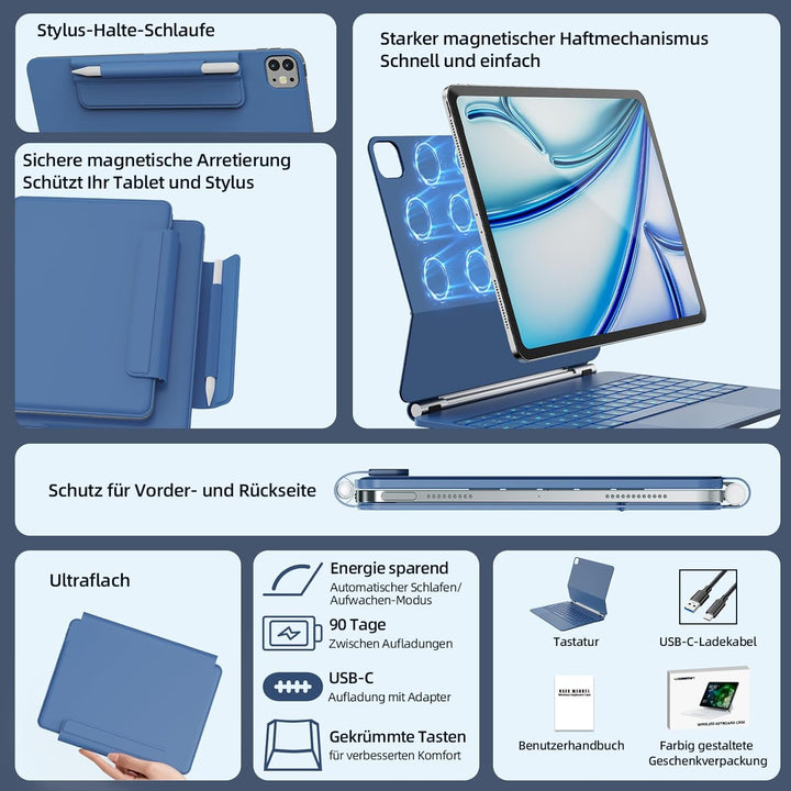 RAYMCRAFT für iPad Air 13 Zoll Hülle mit Tastatur (M4/M3/M2) & iPad Pro 12,9" (6./5./4./3.) Magic Ke