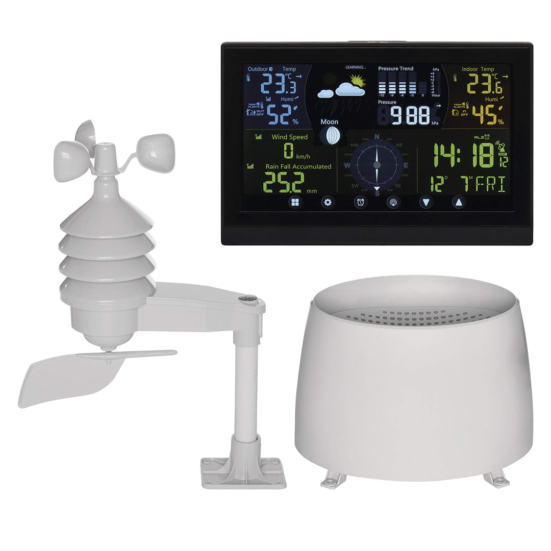 EMOS Profi Wetterstation Funk mit Aussensensor und Touchscreen-Farbdisplay, Windmesser, Regenmesser,