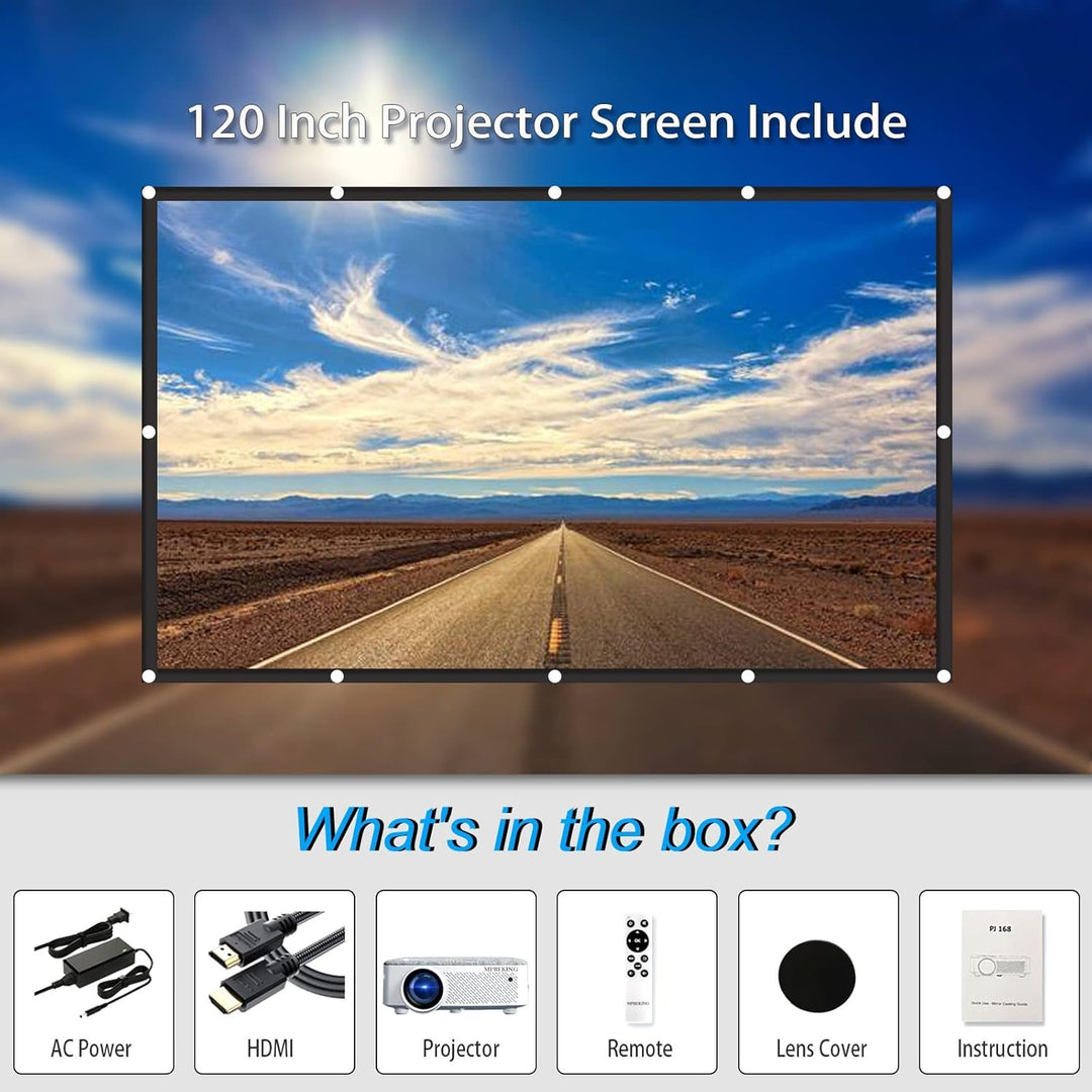 WiFi Beamer mit 120 Zoll Screen, 7500 Lumen WLAN Bluetooth Unterstützung 1080P Video, mit HiFi-Lauts