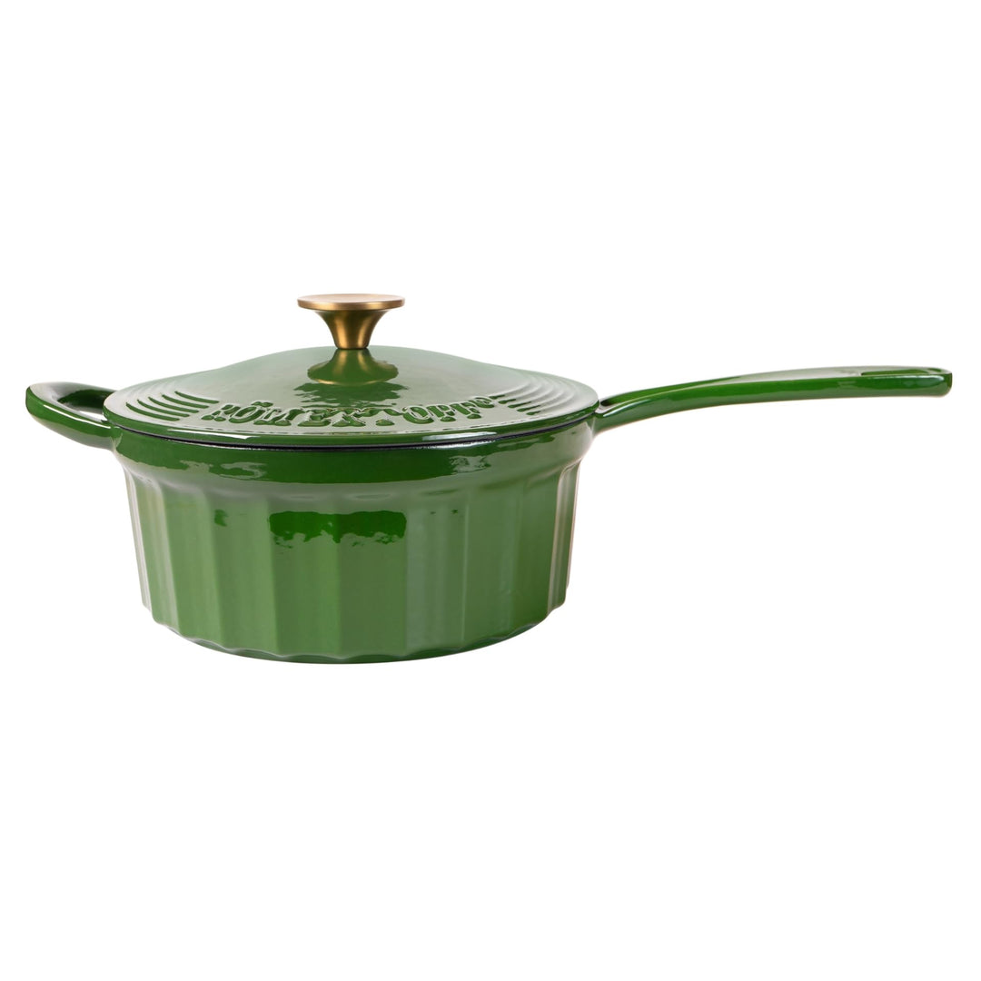 Römertopf Gusseisen Stielkasserolle mit Deckel 22 cm – Stieltopf Emaille-Beschichtung, alle Herdarte