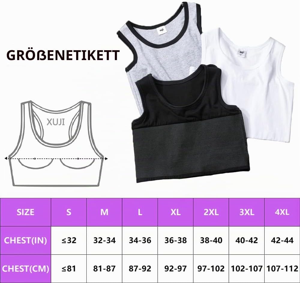 XUJI Brust binder Atmungsaktiv Baumwolle mit Gummiband für Transgender FTM Schwarz 4XL, Schwarz 4XL