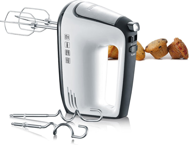 SEVERIN Handmixer, Handrührgerät mit 5 Geschwindigkeitsstufen, praktischer Handrührer mit 2 Edelstah