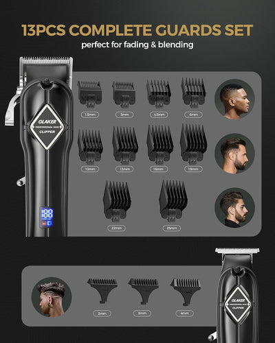 GLAKER Haarschneidemaschine für Herren + Haarschneider Kit, Akku-Friseur Professionelles Haarschneid