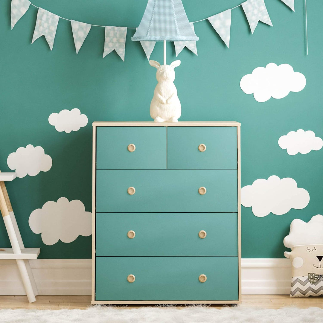 Junior Vida Neptune Kommode 5 Schublade Truhe Schlafzimmer Möbel Storage Blau & Eiche, Blau & Eiche