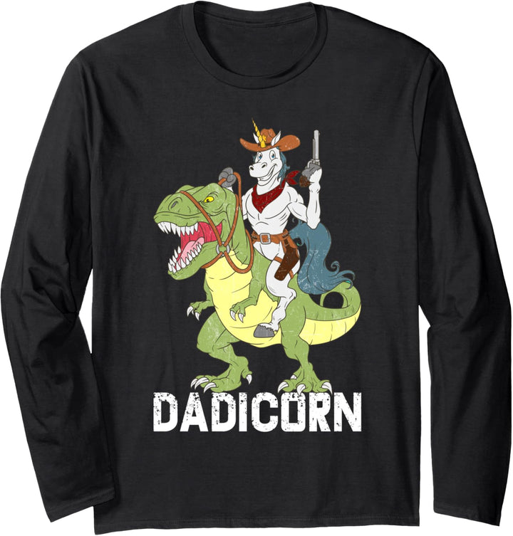 Cowboy Unicorn Riding Dinosaur T-Rex Sheriff Dadicorn Dad Langarmshirt