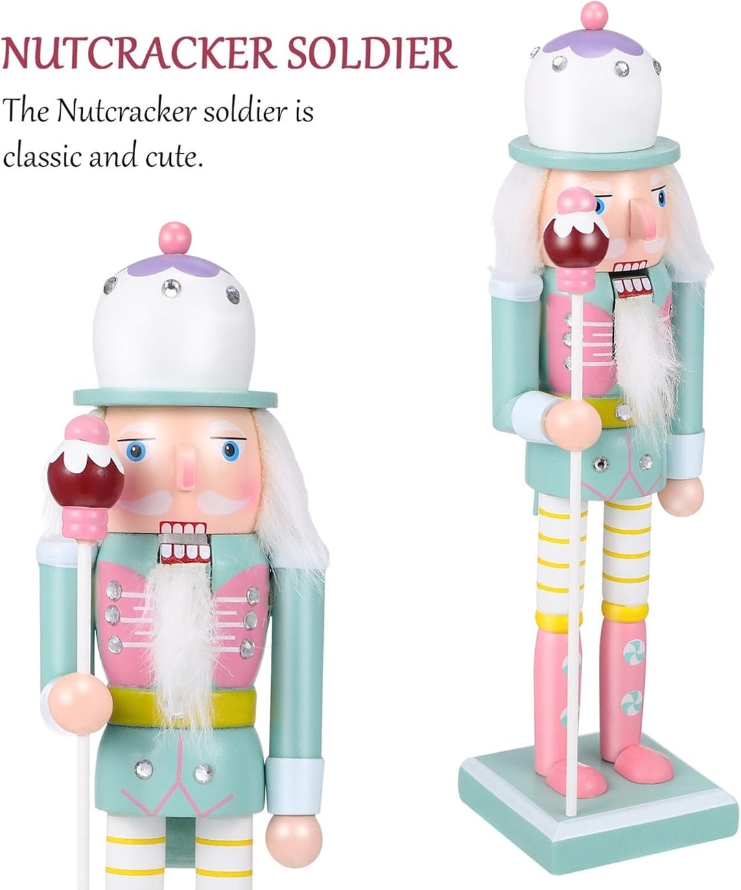 VALICLUD Weihnachtsdekorationen Weihnachts-Nussknacker-Figuren Rosa Nussknacker-Ornament Grün-Rosa N