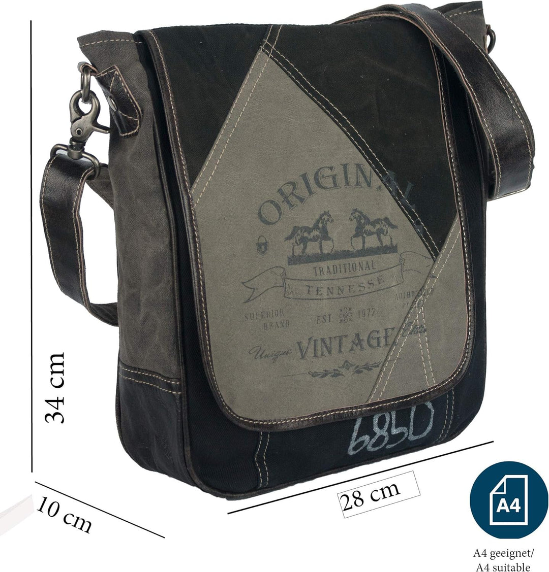 Sunsa Damen/Herren Messenger Tasche. Schwarz/grau Canvas Umhängetasche. Gross Crossover Bag A4 geeig