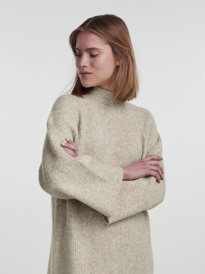 PIECES Damen Pcjade Ls Overs. High Neck Knit Dress Bc XL White Pepper/Pattern:melange, XL White Pepp