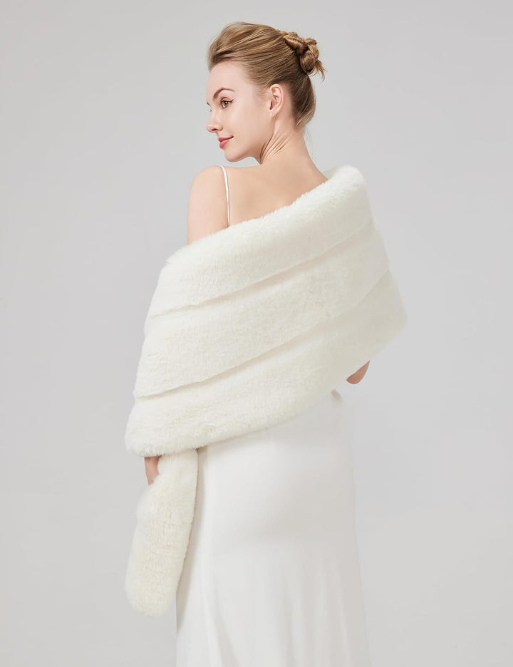 BEAUTELICATE Kunstpelz Stola Verdickung Stolen Schal Für Damen Braut Winter Hochzeit Abend Webpelz B