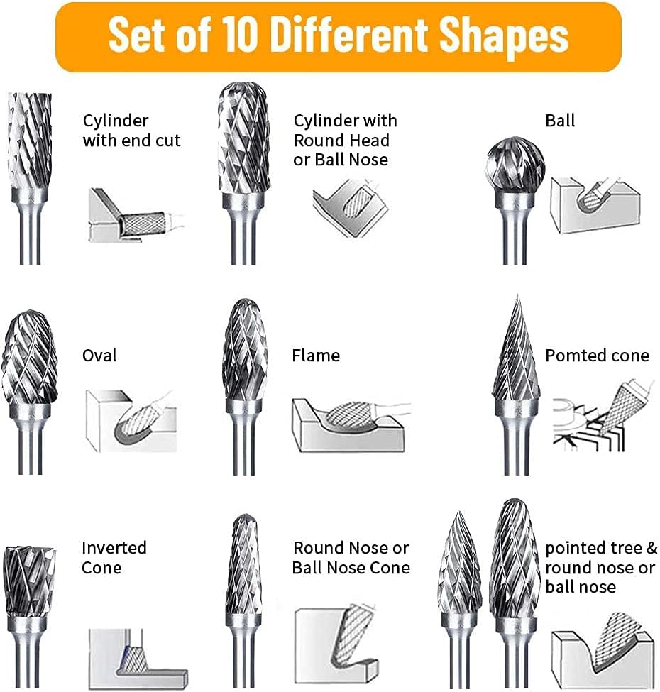 Hartmetall-Frässtifte mit Doppelschnitt, 10 Stück Wolframkarbid-Rotationsfräser-Set mit 3mm Schaft 6