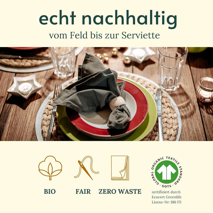 12 Faire &amp; Nachhaltige Stoffservietten + Faltanleitungen I 100% Bio-Baumwolle I 45x45 cm Grün Grün 1