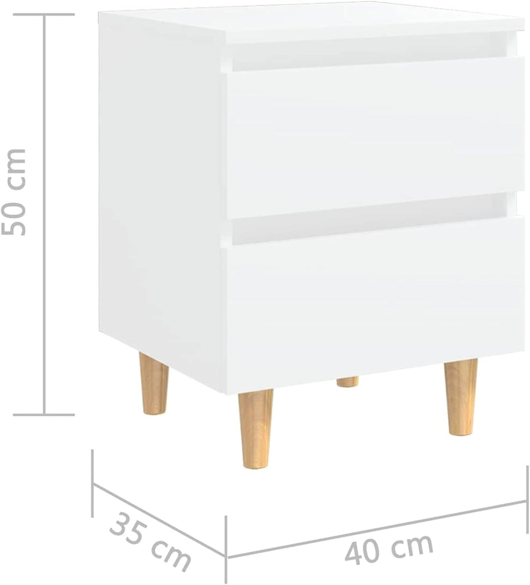 Tidyard Nachttisch mit Schubladen Nachtschrank Nachtkommode Kiefernholz-Beinen 40 x 35 x 50 cm Weiss