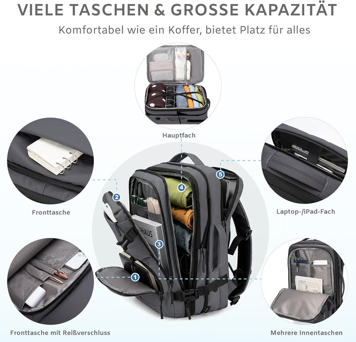 BAGOK Handgepäck Rucksack, Wasserdichter Multifunktionaler Rucksack Handgepäck Flugzeug mit Laptopfa