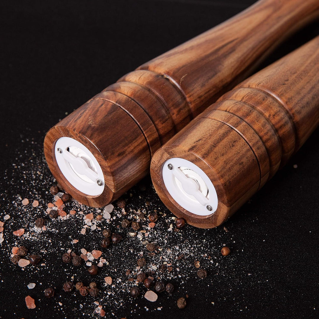 DeroTeno Salz- und Pfeffermühle Set, Gewürzmühlen 2er-Set, Salz und Pfeffer Mühle aus Akazienholz mi