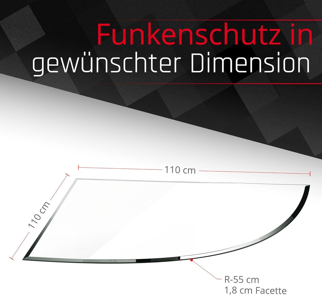 BIJON Glasplatte Viertelkreis für Kaminofen mit Dichtlippe, Glasbodenplatte - Funkenschutzplatte Gla